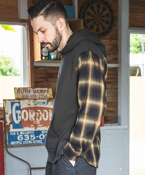 MR.OLIVE/URAKE & OMBRE CHECK / HYBRID HOODY ミスターオリーブ/裏毛&オンブレチェック / ハイブリットフーディー